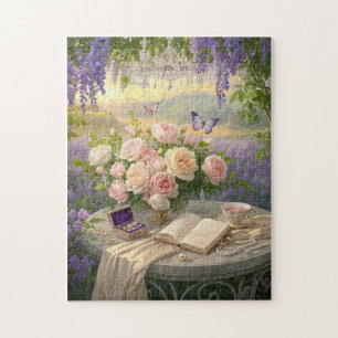 Dreamy Floral sanctuary bathed golden hour light Jigsaw Puzzle