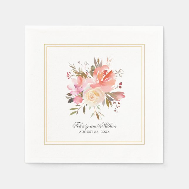Dreamy Floral Watercolor Bouquet Wedding Napkin (Front)