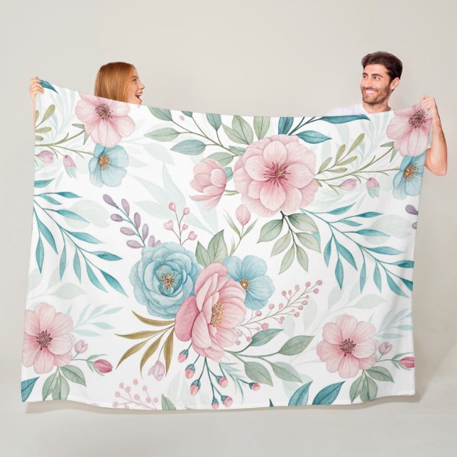 Dreamy Floral Watercolor  Fleece Blanket (In Situ)