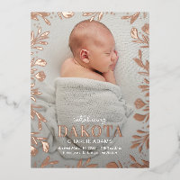 Dreamy Foliage Foil Birth Announcement Postcard