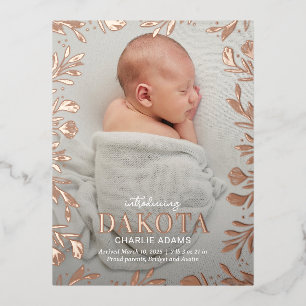 Dreamy Foliage Foil Birth Announcement Postcard