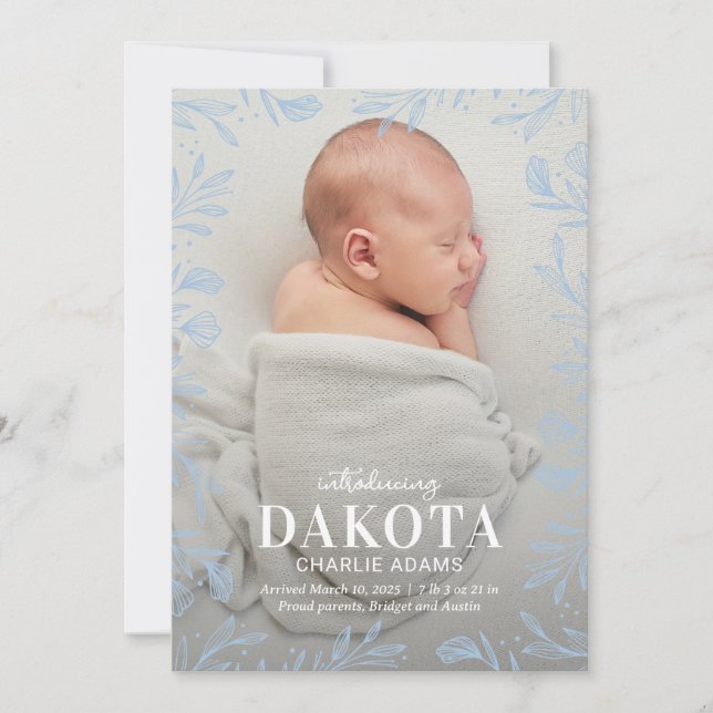 Dreamy Foliage Modern Baby Birth Announcement (Front)