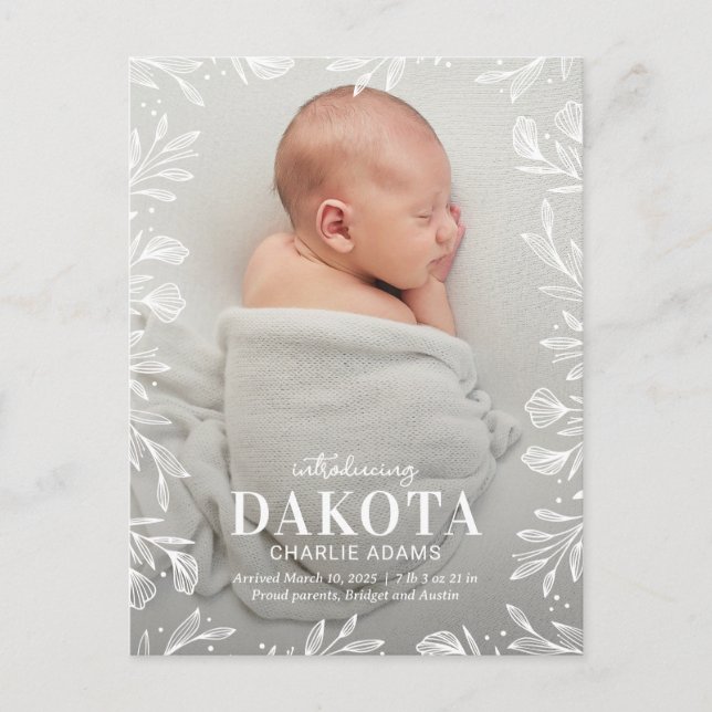 Dreamy Foliage Modern Birth Announcement Postcard (Front)