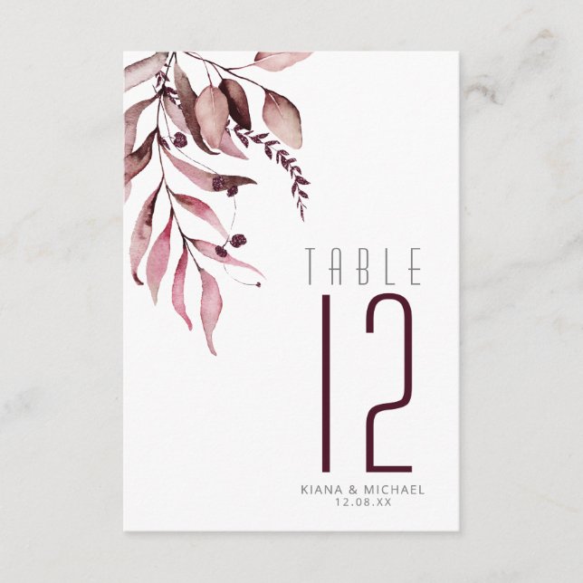 Dreamy Foliage Table Number Burgundy ID817 (Front)