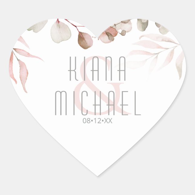 Dreamy Foliage Wedding Blush Pink ID817 Heart Sticker (Front)