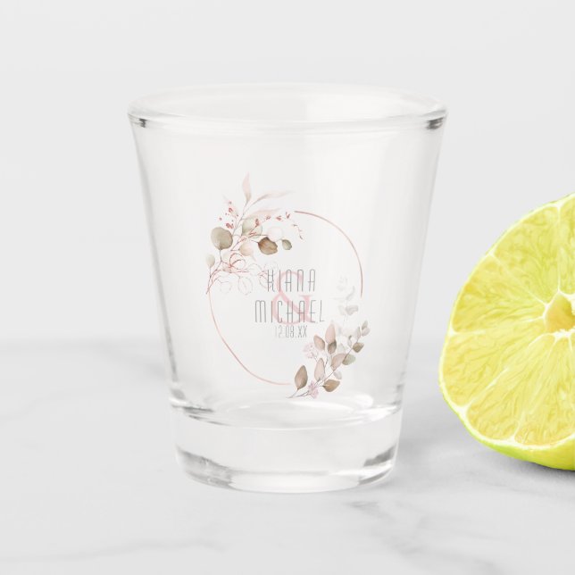 Dreamy Foliage Wedding Blush Pink ID817 Shot Glass (Front)
