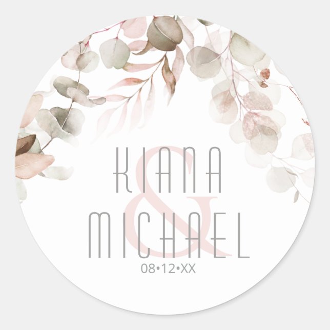 Dreamy Foliage Wedding Blush Pink V2 ID817 Classic Round Sticker (Front)