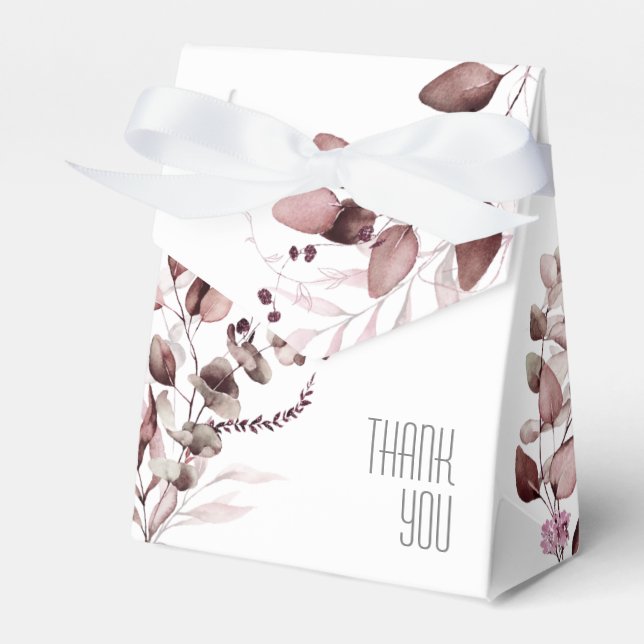 Dreamy Foliage Wedding Burgundy ID817 Favour Box (Front Side)
