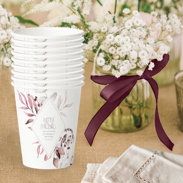Dreamy Foliage Wedding Burgundy ID817 Paper Cups (Creator Uploaded)