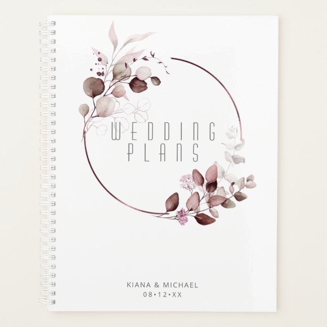 Dreamy Foliage Wedding Burgundy ID817 Planner (Front)