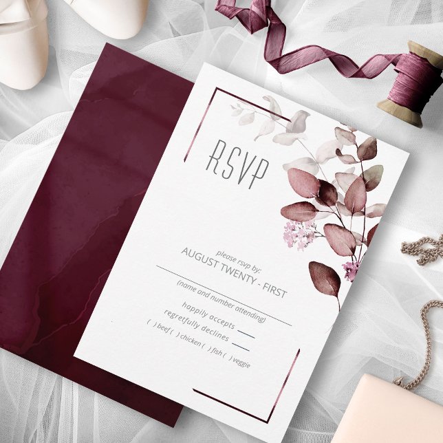 Dreamy Foliage Wedding Burgundy ID817 RSVP Card (Creator Uploaded)