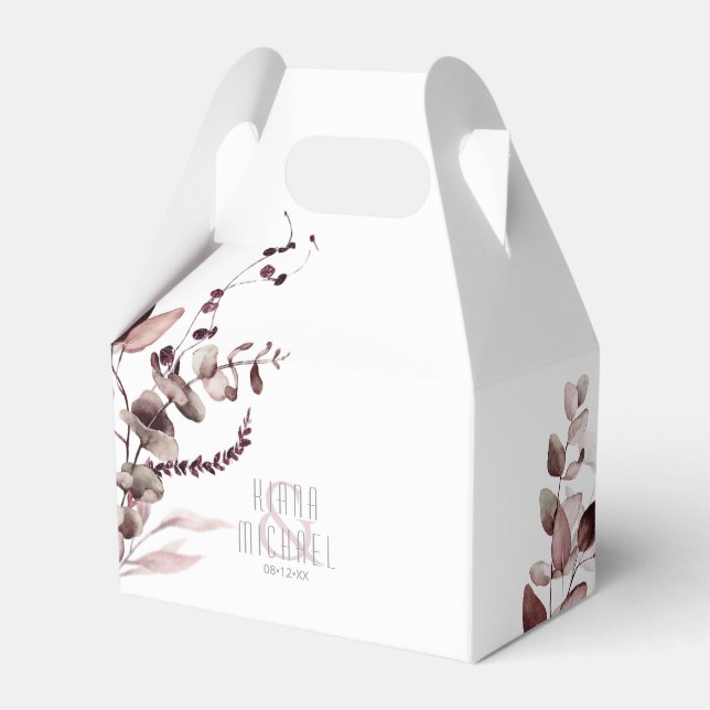 Dreamy Foliage Wedding Burgundy V2 ID817 Favour Box (Front Side)
