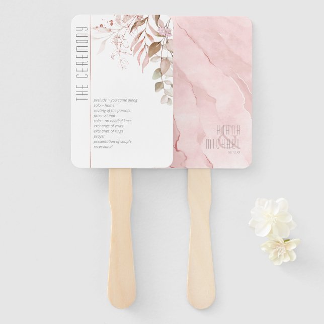 Dreamy Foliage Wedding Ceremony Blush Pink ID817 Hand Fan (Front and Back)
