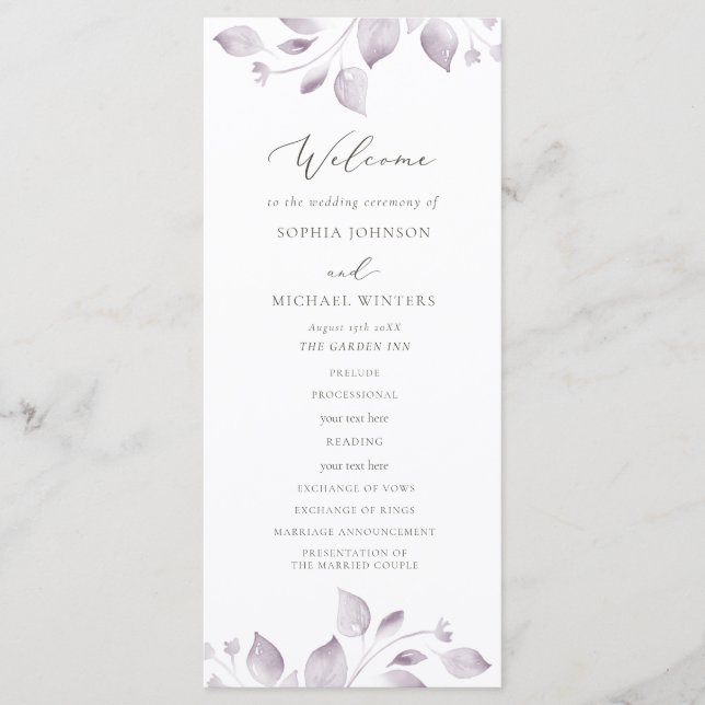 Dreamy Foliage Wedding Program Programme (Front)