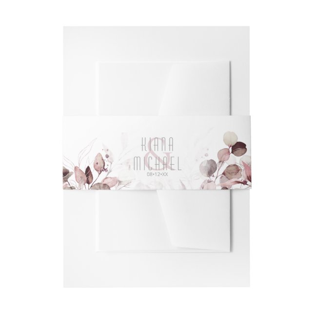 Dreamy Foliage Wedding V1 Burgundy ID817 Invitation Belly Band (Front Example)