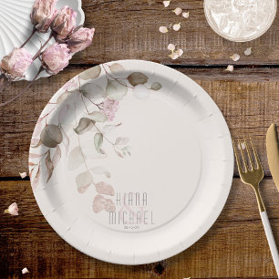 Dreamy Foliage Wedding V2 Blush Pink ID817 Paper Plate