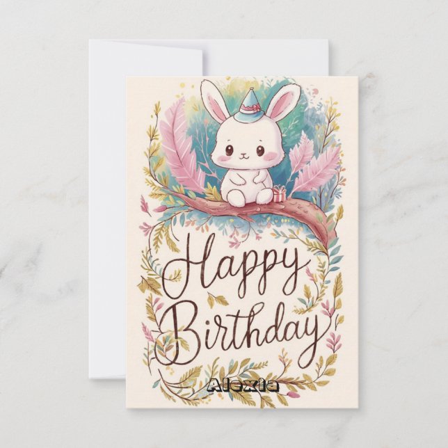 Dreamy Forest Bunny Digital Birthday Card (Front)