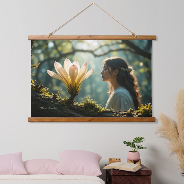 Dreamy Forest Woman with Glowing Flower Hanging Tapestry (Bedroom)