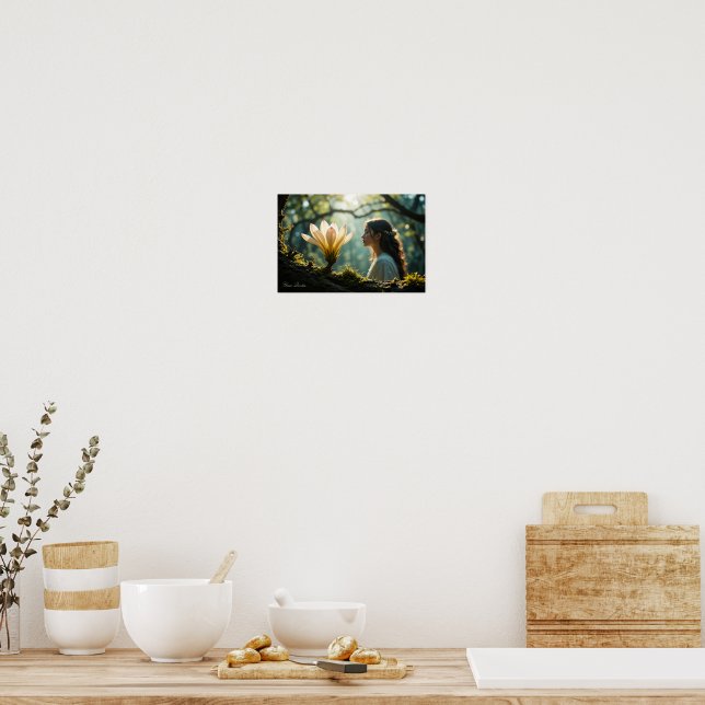 Dreamy Forest Woman with Glowing Flower Poster (Kitchen)