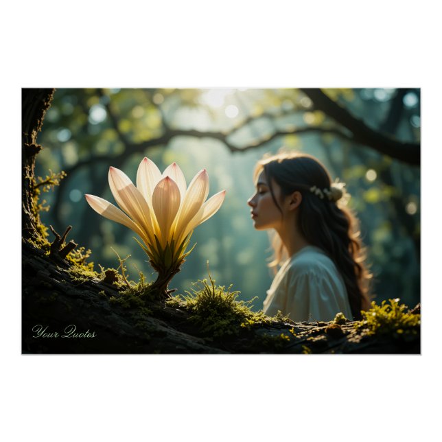 Dreamy Forest Woman with Glowing Flower Poster (Front)