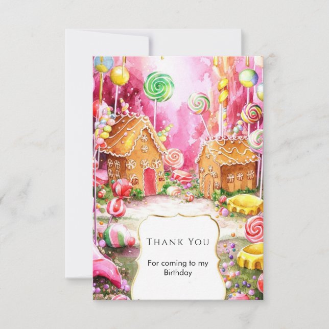 Dreamy Fun Candyland Birthday Thank You Card (Front)