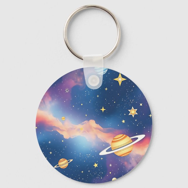 Dreamy Galaxy Planets Stars Pattern Key Ring (Front)