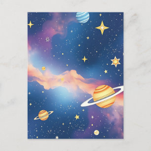 Dreamy Galaxy Planets Stars Pattern Postcard