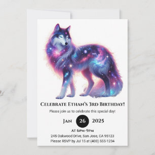 Dreamy Galaxy Wolf Birthday Invitation