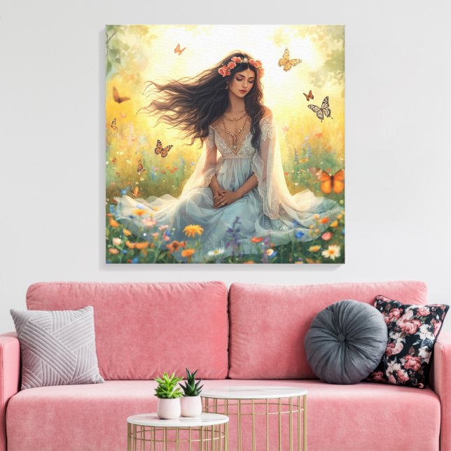 Dreamy Garden Girl Canvas Print – Romantic Nature  (Insitu(LivingRoom))