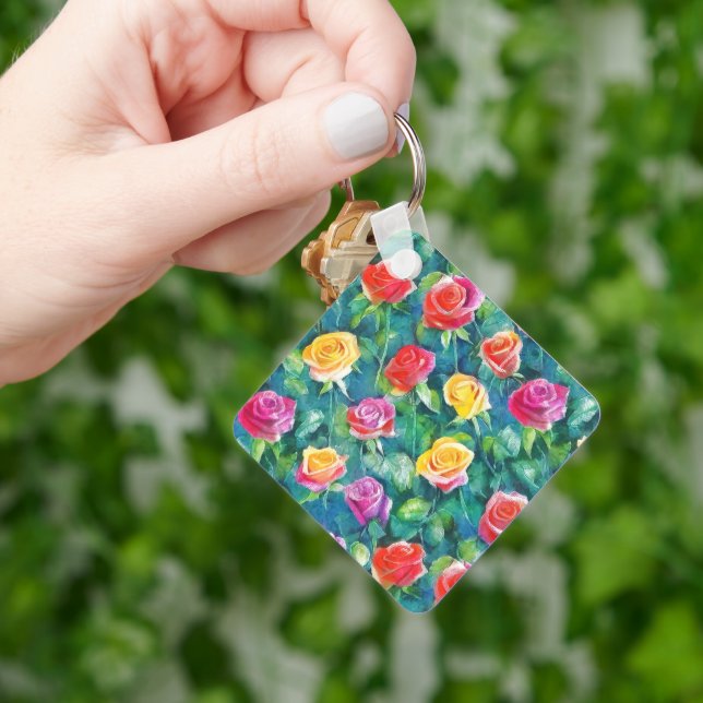 Dreamy garden roses watercolor print key ring (Hand)