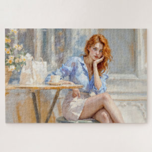 Dreamy gentle red haired woman in soft colours jigsaw puzzle