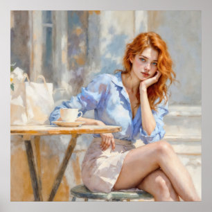 Dreamy gentle red haired woman in soft colours poster