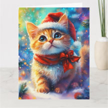 Dreamy Ginger Kitten in Santa Hat Watercolor
