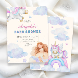 Dreamy girl unicorn baby shower invitation