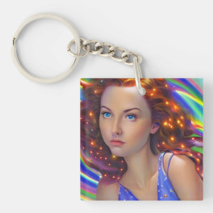 Dreamy Girl with Rainbow Lights Key Ring