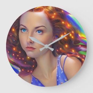 Dreamy Girl with Rainbow Lights Large Clock