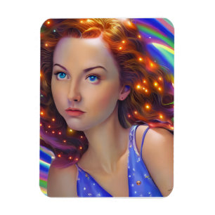 Dreamy Girl with Rainbow Lights Magnet