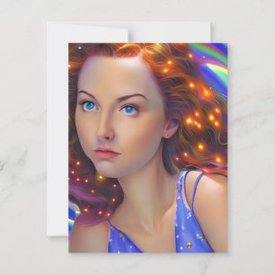 Dreamy Girl with Rainbow Lights Postcard