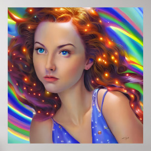 Dreamy Girl with Rainbow Lights Poster