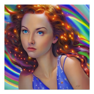 Dreamy Girl with Rainbow Lights  Poster
