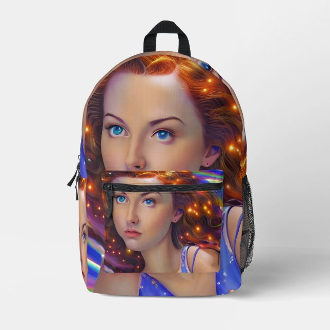 Dreamy Girl with Rainbow Lights  Printed Backpack (Front)