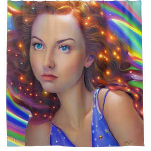 Dreamy Girl with Rainbow Lights Shower Curtain