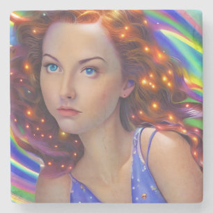 Dreamy Girl with Rainbow Lights Stone Coaster