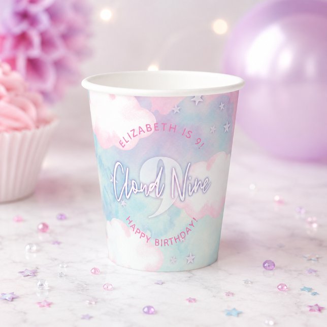 Dreamy Girly On Cloud Nine 9th Birthday Paper Cups (Dreamy Girly On Cloud Nine 9th Birthday Paper Cups)