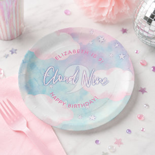 Dreamy Girly On Cloud Nine 9th Birthday  Paper Plate