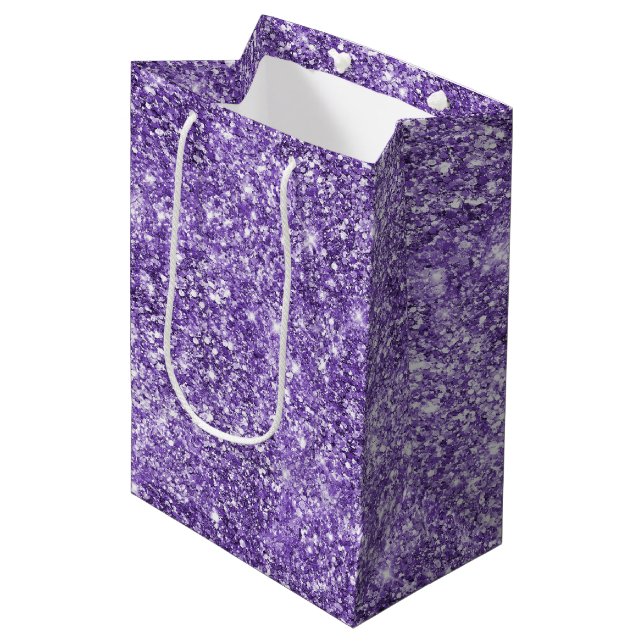 Dreamy Glam Purple Lavender Glitter Birthday Medium Gift Bag (Front Angled)