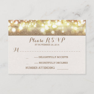 dreamy glitter string lights romantic wedding RSVP Card