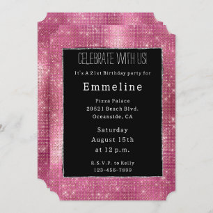 Dreamy Glitzy Pink Black Silver Sparkle Invitation