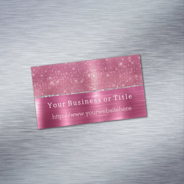 Dreamy Glitzy Pink Silver Sparkle Magnetic Business Card (In Situ)