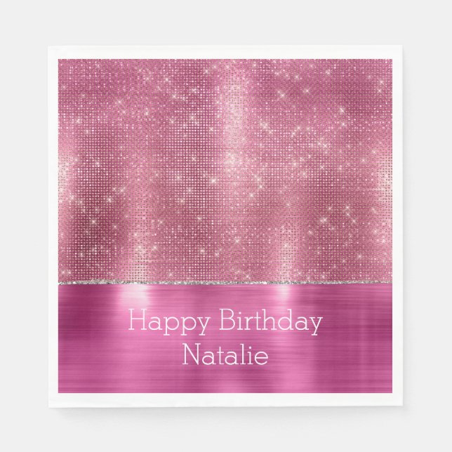 Dreamy Glitzy Pink Silver Sparkle  Napkin (Front)
